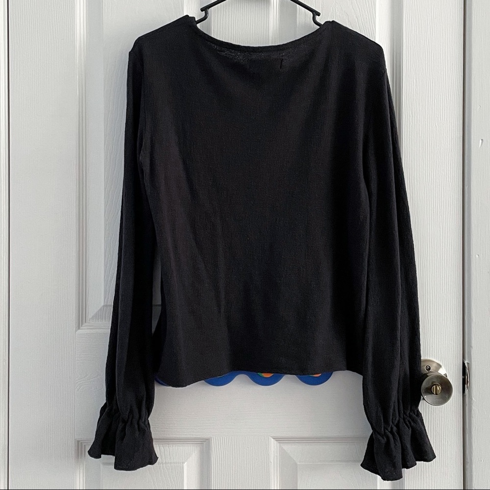 Madewell Texture & Thread Ruffle-Cuff Top - Black, S - Picture 2 of 12